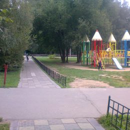В парке Лобни красят оградку